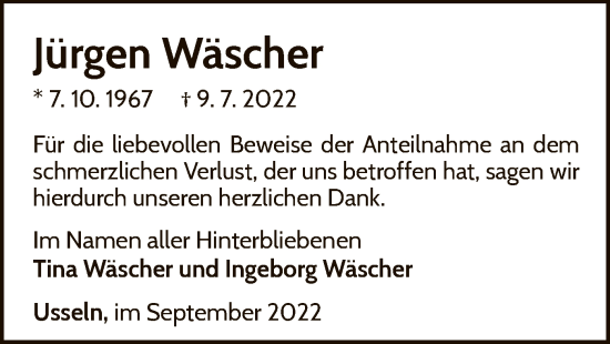 Traueranzeige von Jürgen Wäscher von WLZ