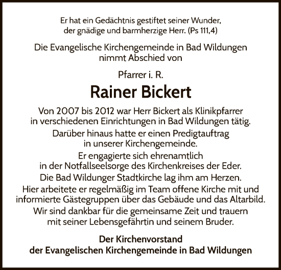 Traueranzeige von Rainer Bickert von WLZ
