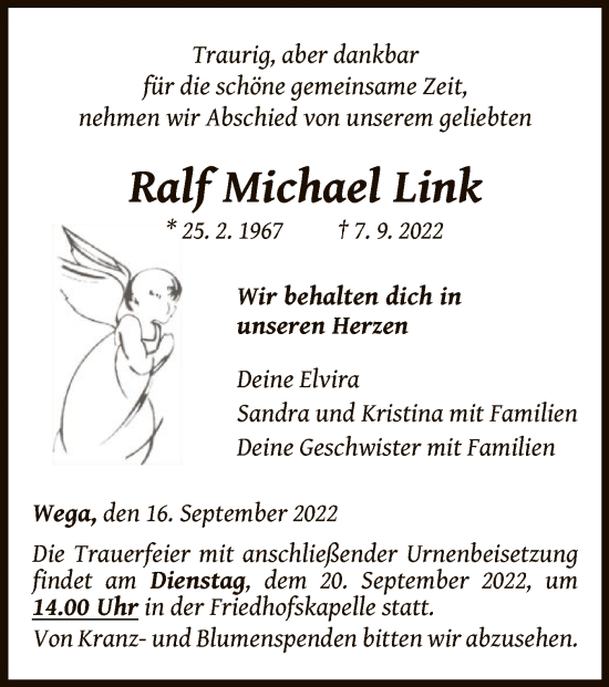 Traueranzeige von Ralf Michael Link von WLZ