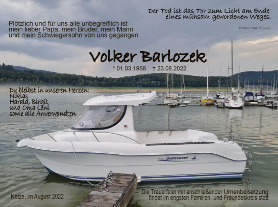 Traueranzeige von Volker Barlozek von WLZ