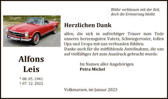 Traueranzeige von Alfons Leis von WLZ
