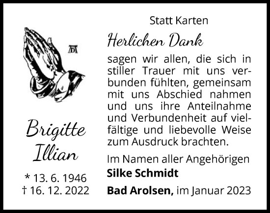Traueranzeige von Brigitte Illian von WLZ