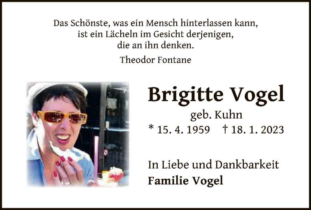  Traueranzeige für Brigitte Vogel vom 24.01.2023 aus WLZ