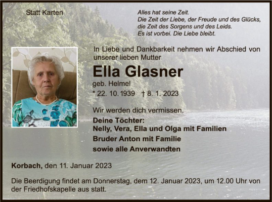 Traueranzeige von Elia Glasner von WLZ