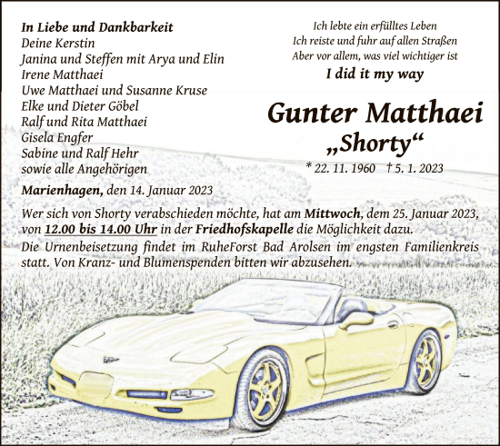 Traueranzeige von Gunter Matthaei von WLZ