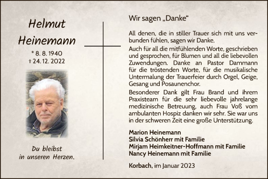 Traueranzeige von Helmut Heinemann von WLZ