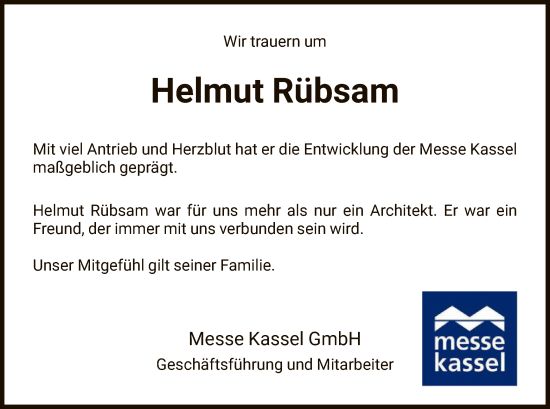 Traueranzeige von Helmut Rübsam von WLZ