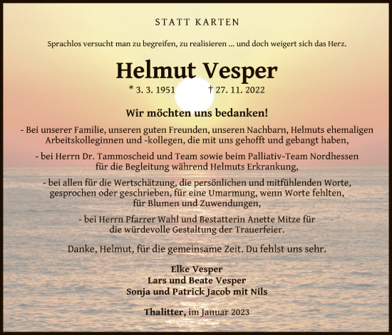 Traueranzeige von Helmut Vesper von WLZ