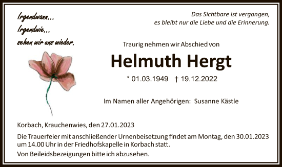 Traueranzeige von Helmuth Hergt von WLZ