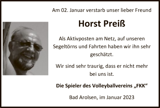 Traueranzeige von Horst Preiß von WLZ
