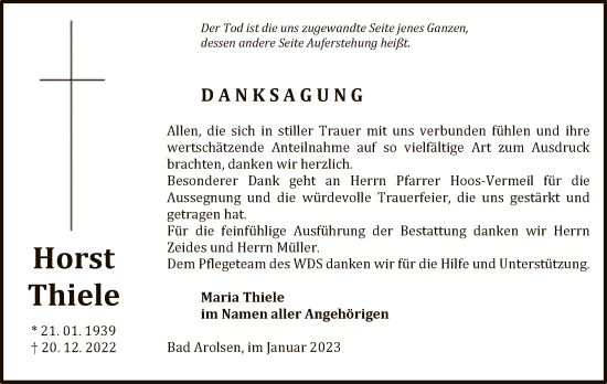 Traueranzeige von Horst Thiele von WLZ