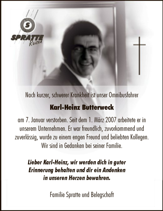 Traueranzeige von Karl-Heinz Butterweck von WLZ