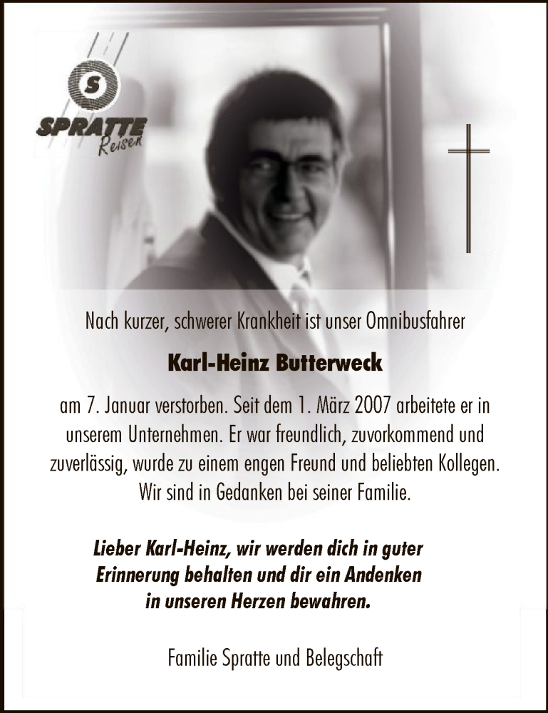  Traueranzeige für Karl-Heinz Butterweck vom 28.01.2023 aus WLZ