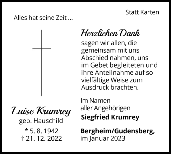 Traueranzeige von Luise Krumrey von WLZ