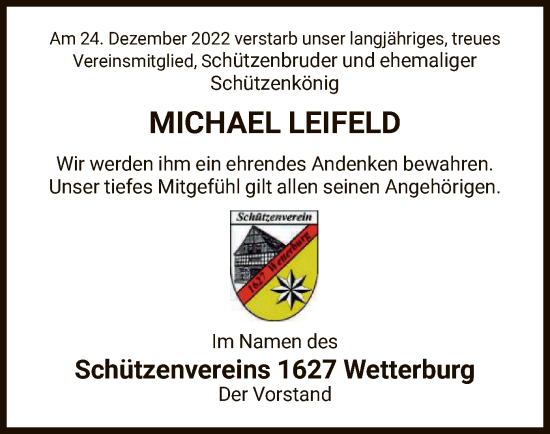 Traueranzeige von Michael Leifeld von WLZ