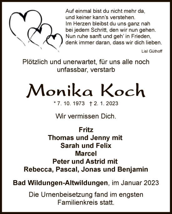 Traueranzeige von Monika Koch von WLZ