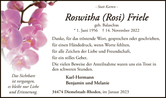 Traueranzeige von Roswitha Friele von WLZ