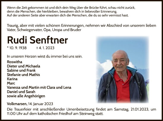 Traueranzeige von Rudi Senftner von WLZ