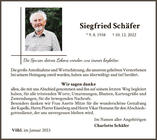 Traueranzeige von Siegfried Schäfer von WLZ