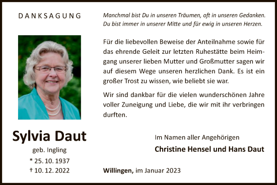 Traueranzeige von Sylvia Daut von WLZ