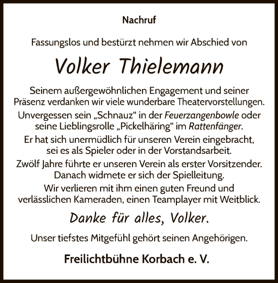 Traueranzeige von Volker Thielemann von WLZ