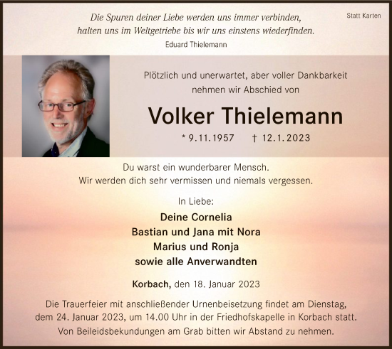 Traueranzeige von Volker Thielemann von WLZ