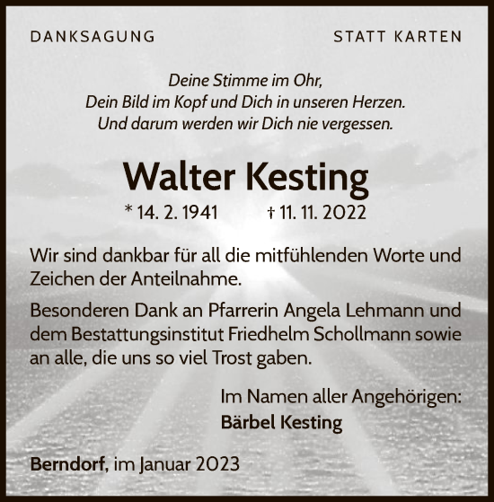 Traueranzeige von Walter Kesting von WLZ