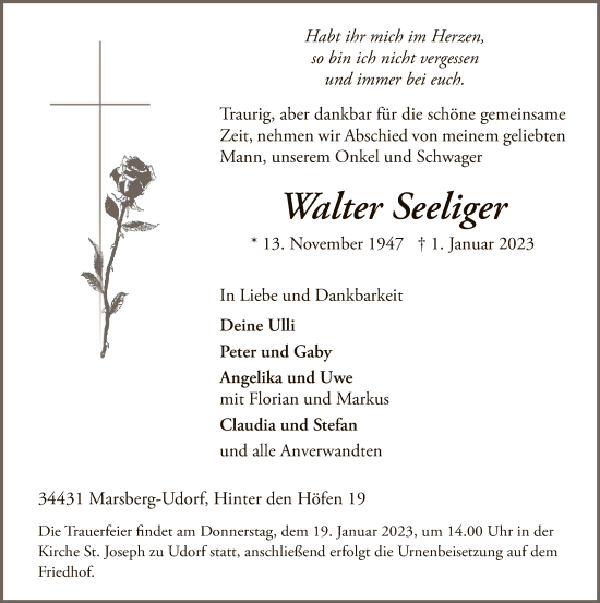 Traueranzeige von Walter Seeliger von WLZ