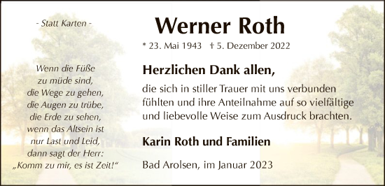 Traueranzeige von Werner Roth von WLZ