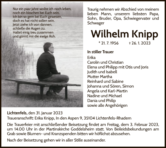 Traueranzeige von Wilhelm Knipp von WLZ