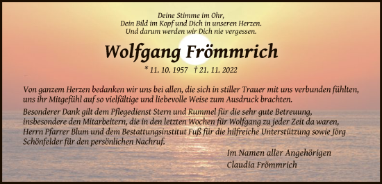 Traueranzeige von Wolfgang Frömmrich von WLZ