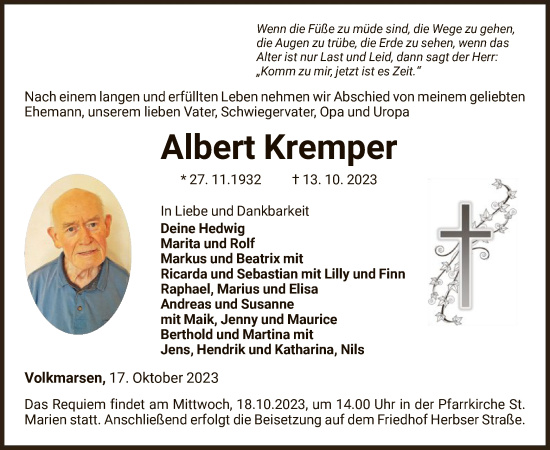 Traueranzeige von Albert Kremper von WLZ