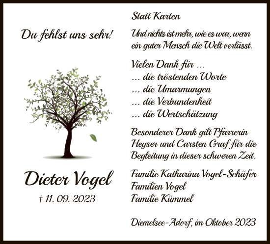 Traueranzeige von Dieter Vogel von WLZ