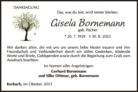Traueranzeige von Gisela Boniemann von WLZ