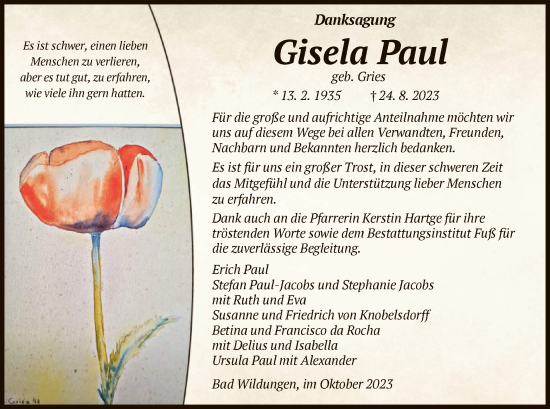 Traueranzeige von Gisela Paul von WLZ