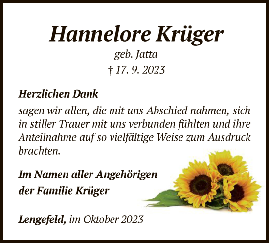 Traueranzeige von Hannelore Krüger von WLZ