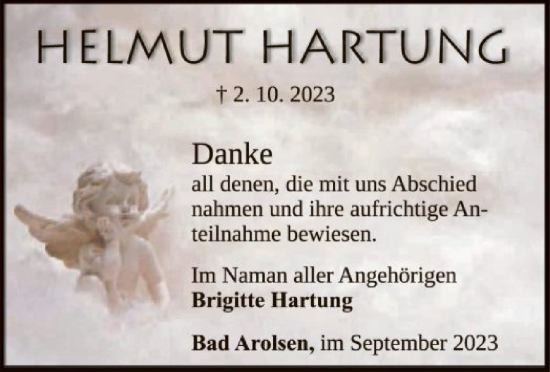 Traueranzeige von Helmut Hartung von WLZ