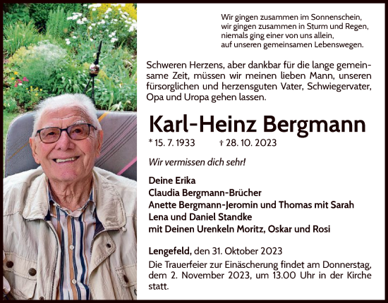 Traueranzeige von Karl-Heinz Bergmann von WLZHNA