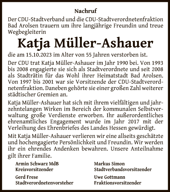 Traueranzeige von Katja Müller-Ashauer von WLZ