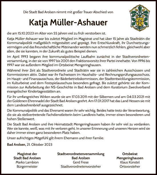 Traueranzeige von Katja Müller-Ashauer von WLZ