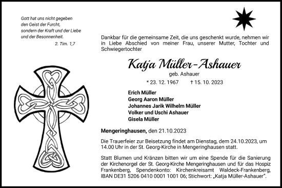 Traueranzeige von Katja Müller-Ashauer von WLZ