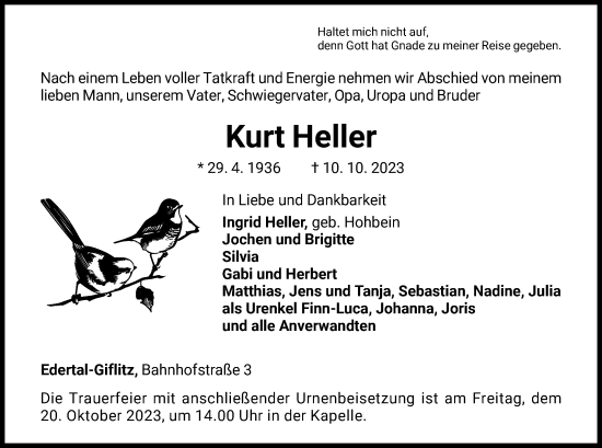 Traueranzeige von Kurt Heller von WLZ