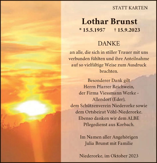 Traueranzeige von Lothar Brunst von HNAWLZ