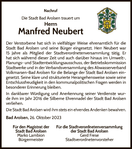 Traueranzeige von Manfred Neubert von WLZ