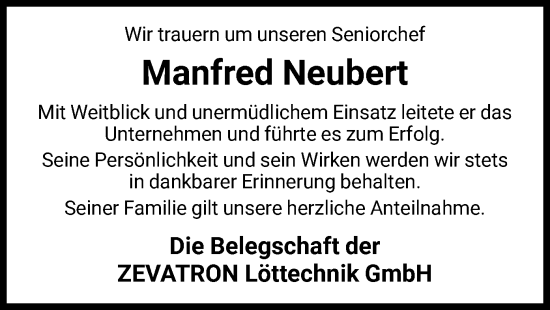 Traueranzeige von Manfred Neubert von WLZ