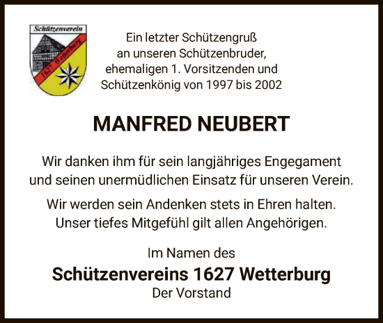 Traueranzeige von Manfred Neubert von WLZ