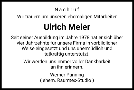 Traueranzeige von Ulrich Meier von WLZ