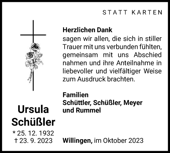 Traueranzeige von Ursula Schüßler von WLZ