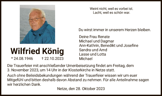 Traueranzeige von Wilfried König von WLZ