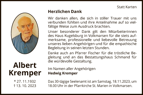 Traueranzeige von Albert Kremper von WLZ